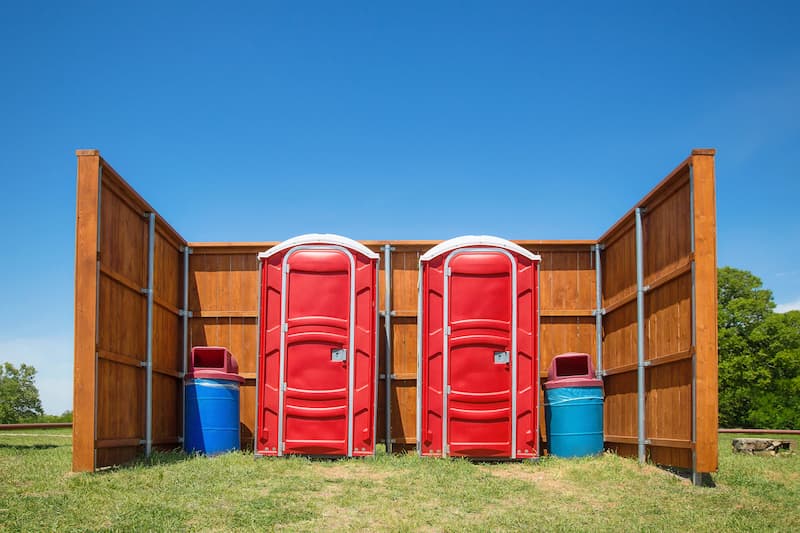 Short-term porta potty units staged for delivery in Oshkosh, Wisconsin